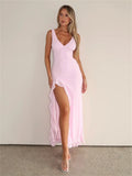 Ladies Summer Ruffle Backless Long Party Dress