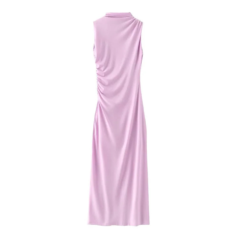 Elegant White Pleated Sleeveless Long Dress